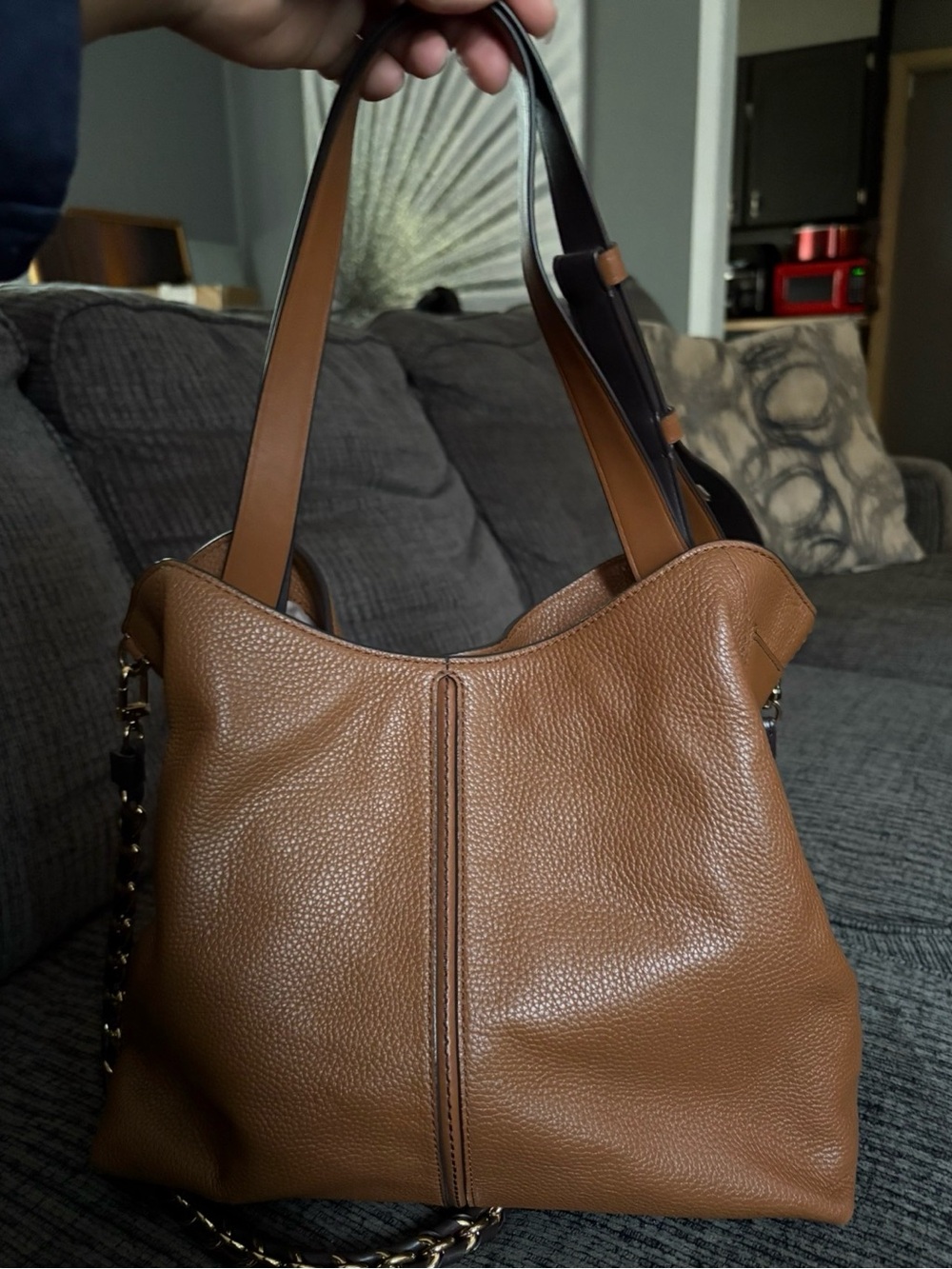 Women's Pebbled Leather Hobo Bag in Cognac Brown